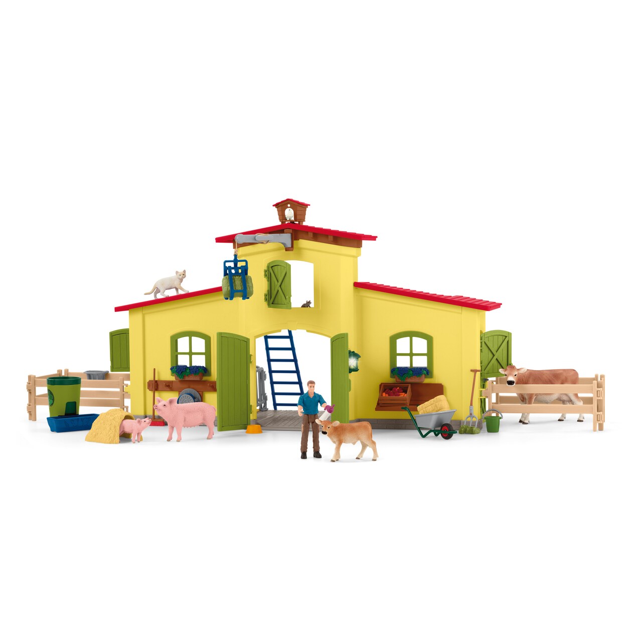 Schleich Farm World: Large Farm - Yellow - 92 Piece Playset, Farm Animal Toy, Barnyard Playset With Farm Animal Figurines, Pretend Play, Kids Age 3+